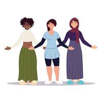 multietniska kvinnor tillsammans, mångfald eller mångkulturellt vektor