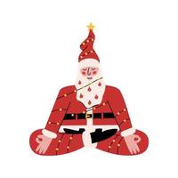 flacher Vektor handgezeichneter Weihnachtsmann meditiert isoliert auf weißem Hintergrund