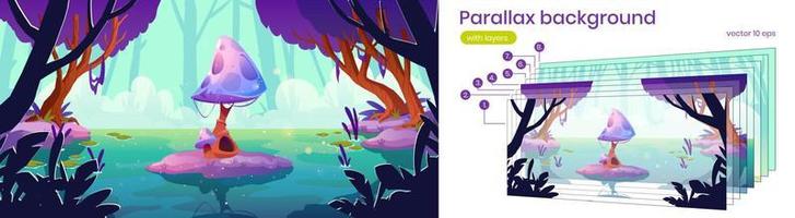 parallax hintergrund fantasie 2d pilz landschaft vektor