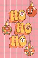 häftig hippie jul. ho ho ho i trendig retro tecknad serie stil. glad jul och Lycklig ny år. vektor