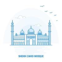 kreativer hintergrund und plakatvorlage des blauen wahrzeichens der sheikh zahid moschee vektor