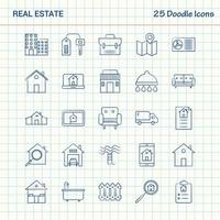 Immobilien 25 Doodle-Symbole handgezeichnetes Business-Icon-Set vektor