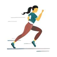 junge Frau mit schwarzen Haaren läuft Marathon. flache Abbildung mit Texturen auf weißem Hintergrund vektor
