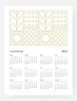 Kalendervorlage 2023 mit geometrischem Art Deco. Die Kalenderwoche 2023 beginnt am Sonntag. Vektor-Illustration. vektor