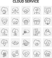 25 handgezeichnetes Cloud-Service-Icon-Set grauer Hintergrund Vektor-Doodle vektor