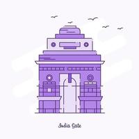 India Gate Wahrzeichen lila gepunktete Linie Skyline Vector Illustration