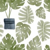 akvarell grönt blad tropiska växter sömlösa mönster vektor
