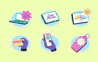 Cyber Montag Neon Sticker Pack vektor