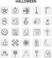 25 hand dragen halloween ikon uppsättning grå bakgrund vektor klotter