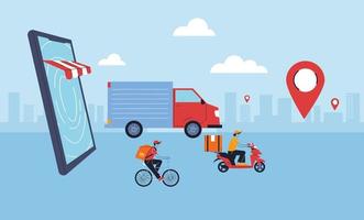 Lieferservice, Transport und Logistik Digital Shopping Design vektor