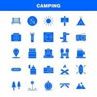 Camping solides Glyphen-Icon-Pack für Designer und Entwickler Ikonen von Bankcamping Reisen im Freien Campingspiel Outdoor-Feuervektor vektor