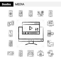 Medien handgezeichnetes Symbol für Webdruck und mobiles Uxui-Kit wie mobiles Zellwelt-Internet-Handy-Mail-Piktogramm-Paketvektor vektor