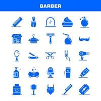 barberare fast glyf ikoner uppsättning för infographics mobil uxui utrustning och skriva ut design inkludera barberare ansikte spegel barberare skönhet stol frisyr barberare ikon uppsättning vektor