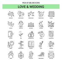 Liebe und Hochzeit Symbolsatz 25 gestrichelte Umrisse vektor