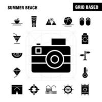 Sommerstrand solides Glyphen-Symbol für Webdruck und mobiles Uxui-Kit wie Creme Sommersonne Sonnencreme Strand Urlaub Pool Piktogramm Pack Vektor