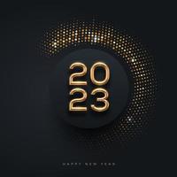 Luxuslogo des neuen Jahres 2023 mit glänzendem goldenem Halbton auf schwarzem Hintergrund. Vektor-Illustration. vektor