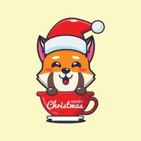söt röd panda bär santa hatt i kopp. söt jul tecknad serie illustration. vektor