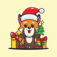 süßer roter panda mit stern und weihnachtsbaum. nette weihnachtskarikaturillustration. vektor