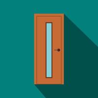 braune Tür mit schmalem Glassymbol, flacher Stil vektor