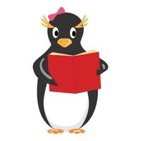 pingvin läsning bok ikon tecknad serie vektor. Lycklig djur- vektor