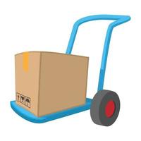 blå hand vagn med kartong låda tecknad serie ikon vektor