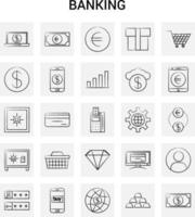 25 handgezeichnetes Banking-Icon-Set grauer Hintergrund Vektor-Doodle vektor