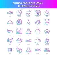 25 blaue und rosa Futuro Thanksgiving Icon Pack vektor