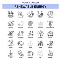 förnybar energi linje ikon uppsättning 25 streckad översikt stil vektor