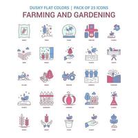 Landwirtschafts- und Gartenbau-Symbol düstere flache Farbe Vintage 25 Icon Pack