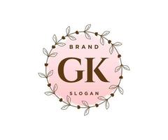 anfängliches feminines gk-logo. verwendbar für Natur-, Salon-, Spa-, Kosmetik- und Schönheitslogos. flaches Vektor-Logo-Design-Vorlagenelement. vektor
