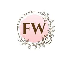 anfängliches feminines fw-logo. verwendbar für Natur-, Salon-, Spa-, Kosmetik- und Schönheitslogos. flaches Vektor-Logo-Design-Vorlagenelement. vektor