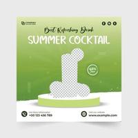 bäst cocktail social media posta vektor med grön och blå färger. organisk cocktail och juice försäljning mall design för digital marknadsföring. sommar dryck annons affisch vektor med borsta effekt.