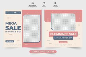 modernes Modeverkaufsrabatt-Vorlagendesign mit geometrischen Formen. girly mode und shop werbebanner design mit blauen und rosa farben. Mega Sale Social Media Post Vektor für Unternehmen.