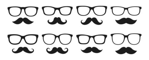 uppsättning av mustasch och glasögon i platt stil isolerat vektor