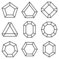 Reihe von Edelsteinen im Linienstil isoliert vektor