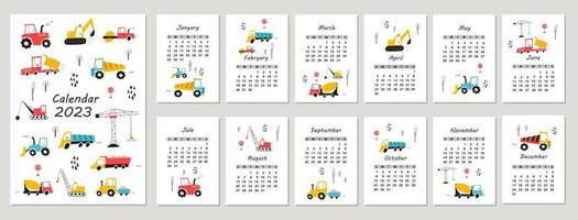 Kalender 2023 mit handgezeichneten Autos. Vektor