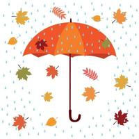 Regenschirm und blaue Regentropfen. Vektor-Illustration isoliert auf weißem Hintergrund. vektor