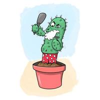 ein grüner kaktus mit rot gepunkteten shorts steht in einem topf, schaut in den spiegel und rasiert sich die gesichtsbehaarung. Vektor-Illustration. Zeichentrickfigur vektor