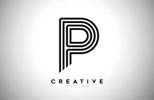 rader brev p logotyp med svart rader och monogram kreativ stil design vektor