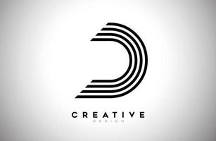 rader brev d logotyp med svart rader och monogram kreativ stil design vektor