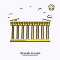 parthenon von athen monument poster vorlage weltreise gelber illustrationshintergrund im linienstil mit beauture naturszene vektor