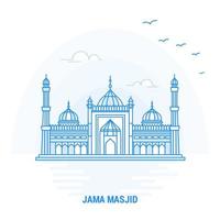 jama masjid blå landmärke kreativ bakgrund och affisch mall vektor
