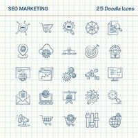 SEO-Marketing 25 Doodle-Symbole handgezeichnetes Business-Icon-Set vektor