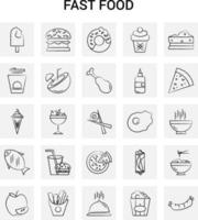 25 handgezeichnetes Fast-Food-Icon-Set grauer Hintergrund Vektor-Doodle vektor