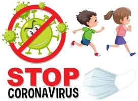 stoppa coronavirus-logotypen med barn som springer vektor