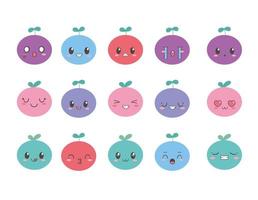kawaii Emoji Frucht Cartoon Set vektor