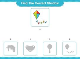 Finden Sie den richtigen Schatten. Finde und passe den richtigen Drachenschatten an. pädagogisches kinderspiel, druckbares arbeitsblatt, vektorillustration vektor