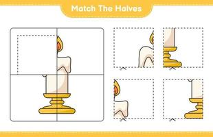 match de halvor. match halvor av ljus. pedagogisk barn spel, tryckbar arbetsblad, vektor illustration