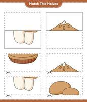 verbinde die Hälften. passende Hälften von Torte und Steinpilzen. pädagogisches kinderspiel, druckbares arbeitsblatt, vektorillustration vektor