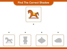 Finden Sie den richtigen Schatten. Finden Sie den richtigen Schatten des Schaukelpferds und passen Sie ihn an. pädagogisches kinderspiel, druckbares arbeitsblatt, vektorillustration vektor